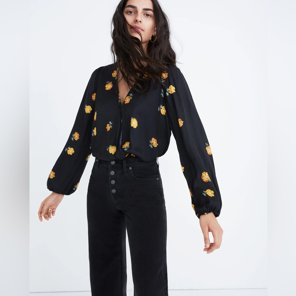 Madewell Black Wrap Top Floating Florets XS